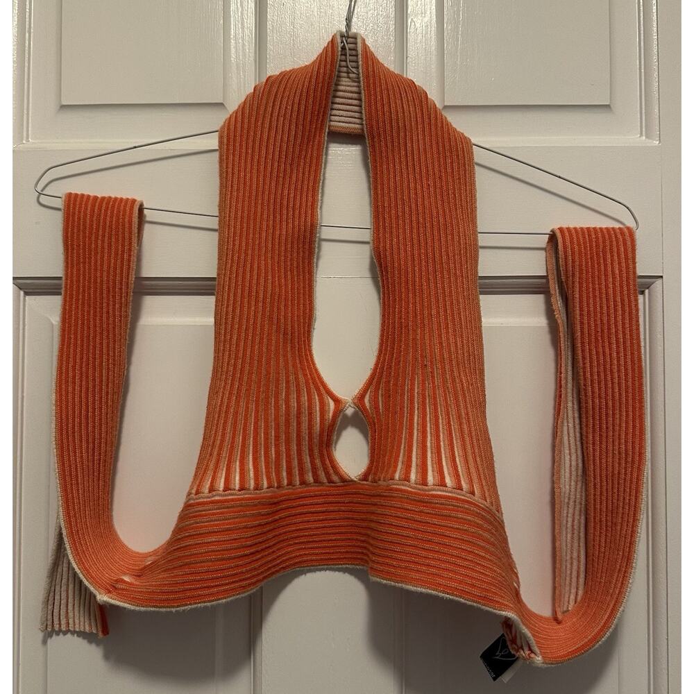 Yindsor Orange Ribbed Knit Halter Top M Cutout Striped Open Back Y2K